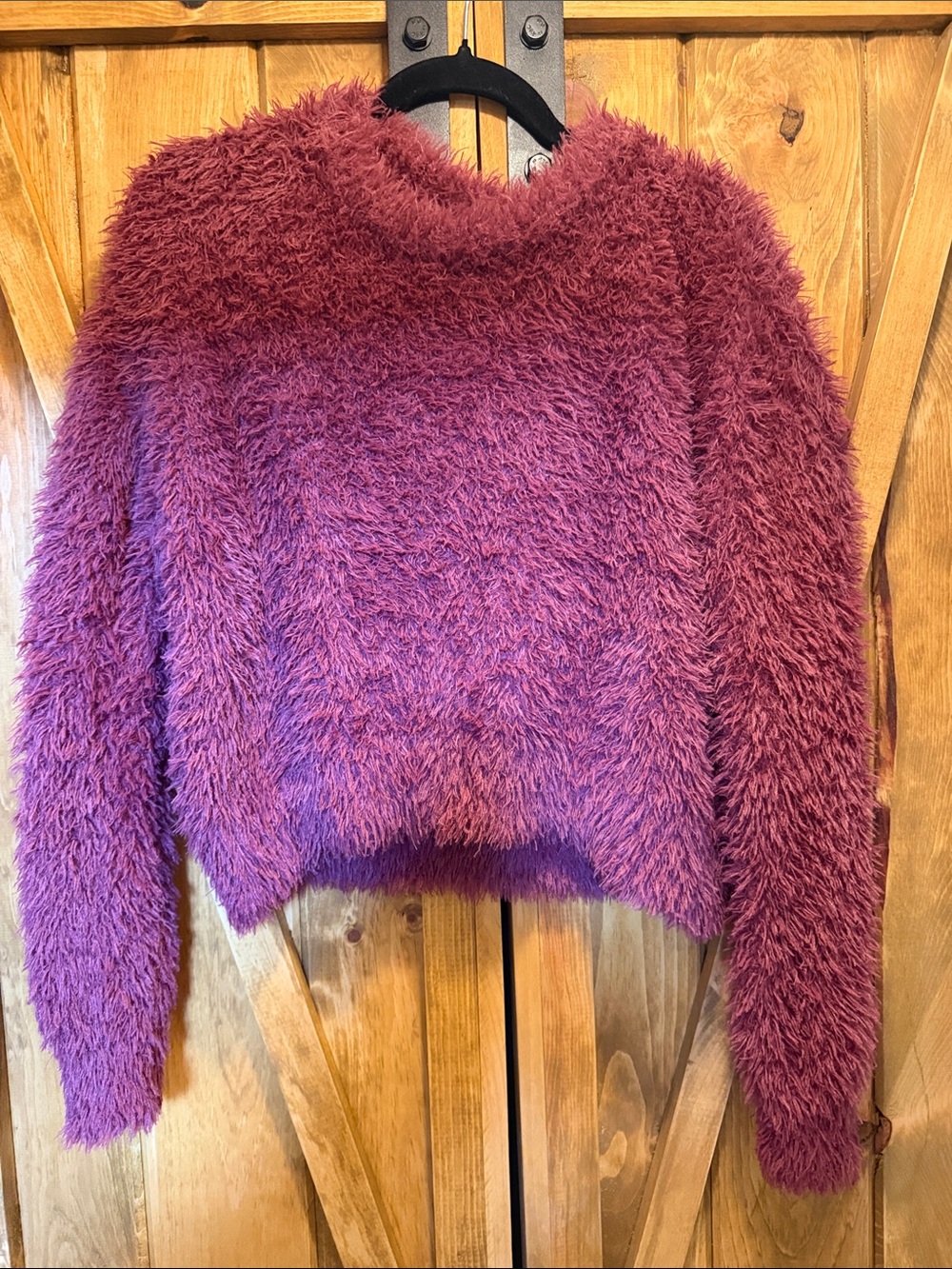 Love Tree Plush Fuzzy Crewneck Sweater - Magenta